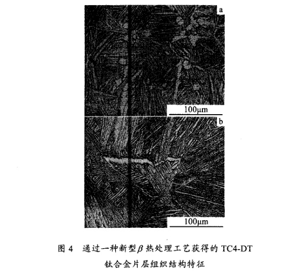 通过一种新型β热处理工艺获得的TC4一DT钛合金片层组织结构特征 通过一种新型β热处理工艺获得的TC4一DT钛合金片层组织结构特征